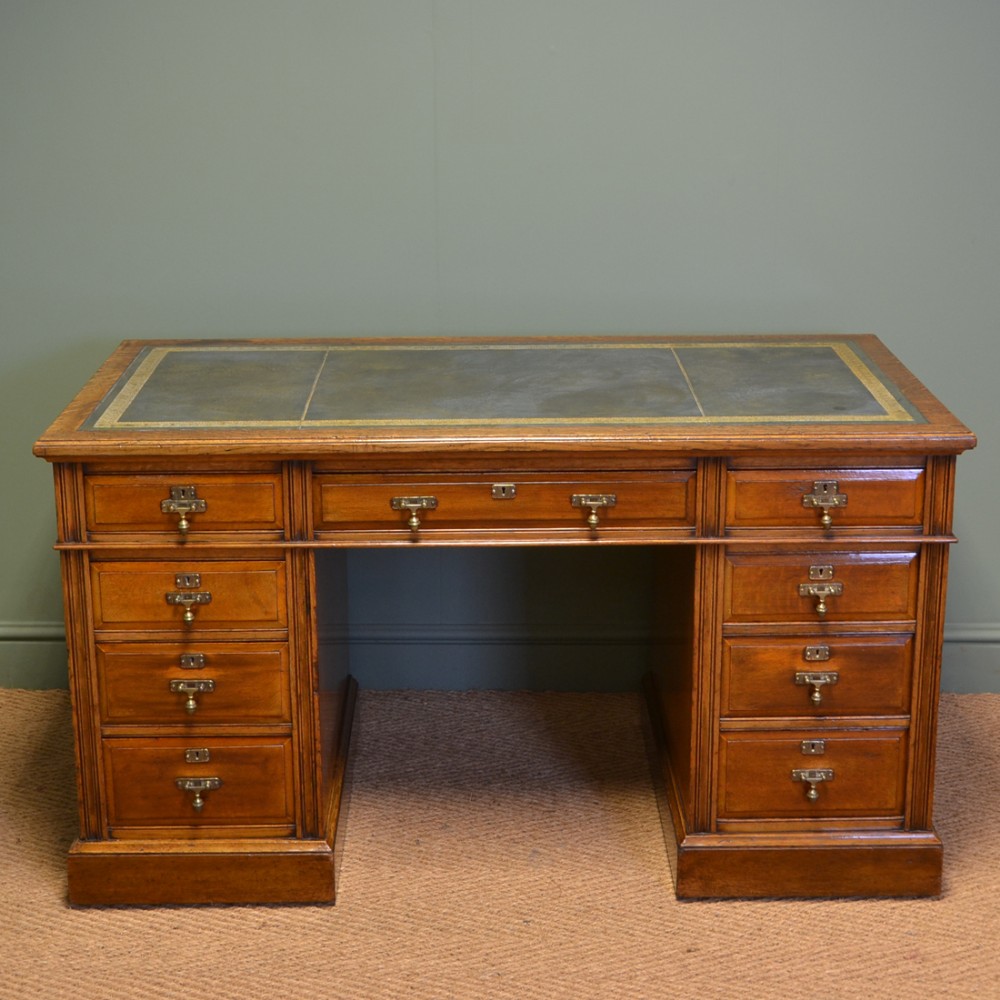 Stunning Victorian Maple And Co Antique Oak Pedestal Desk