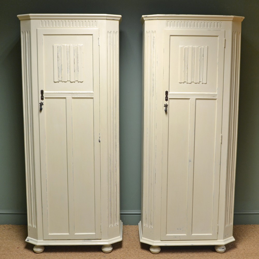 Unusual Pair of Painted Art Deco Antique Wardrobes