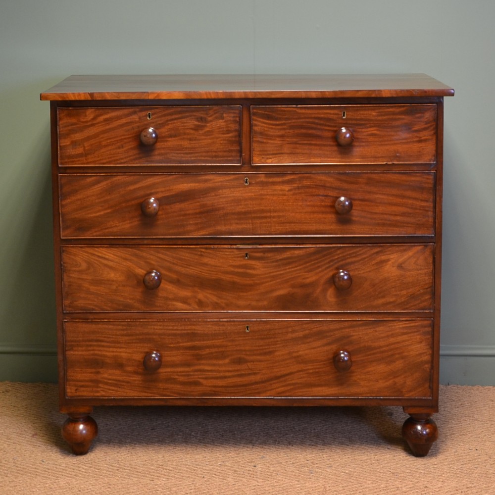 Beautiful Country Figured Mahogany Regency Antique Chest Of Drawers