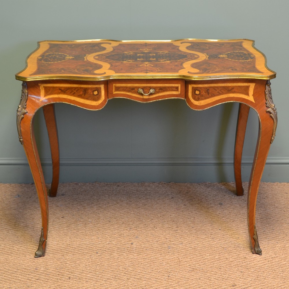 Spectacular Marquetry Inlaid Antique Edwardian Walnut Writing Table