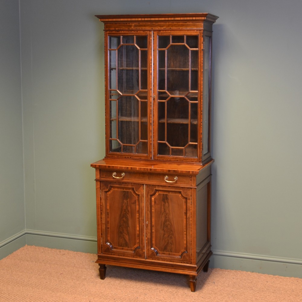 Spectacular Quality Edwardian Inlaid Mahogany Glazed Display Cabinet on Cupboard