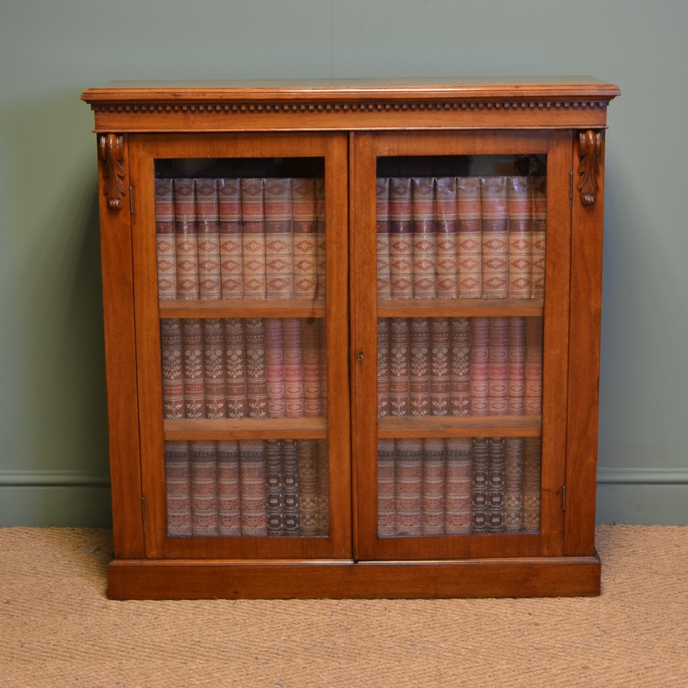 Slim Victorian Walnut Glazed Antique Bookcase