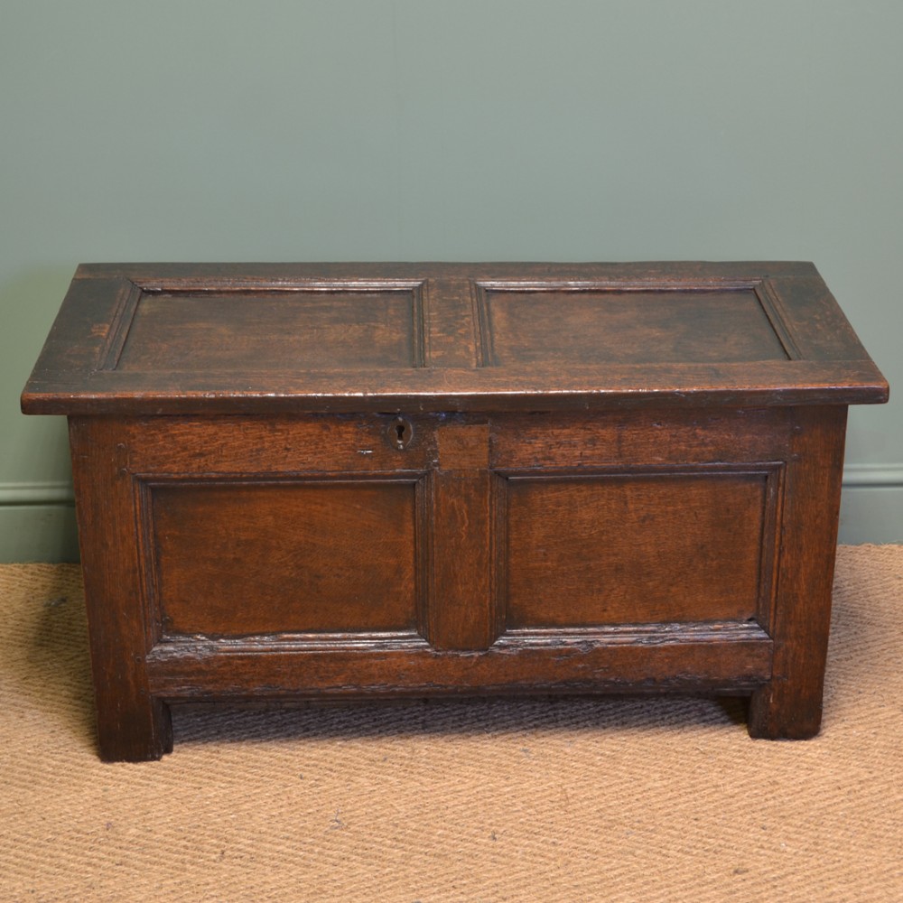 Seventeenth Century Period Panelled Oak Antique Coffer