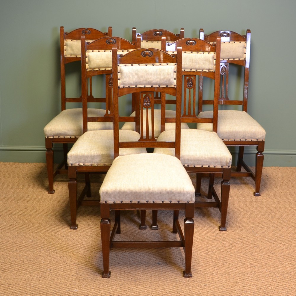Quality Set of Six Walnut Arts & Crafts Victorian Antique Dining Chairs