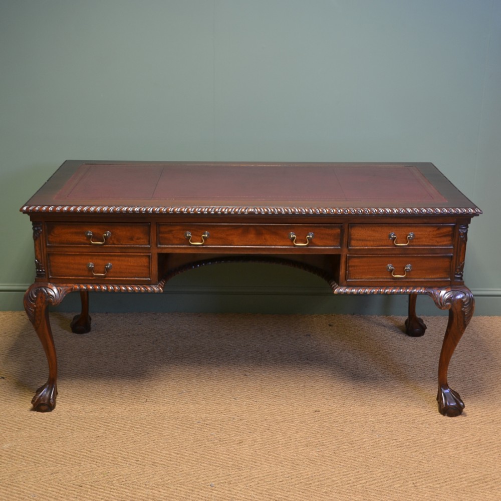 Large Victorian Antique Mahogany Partners Desk 