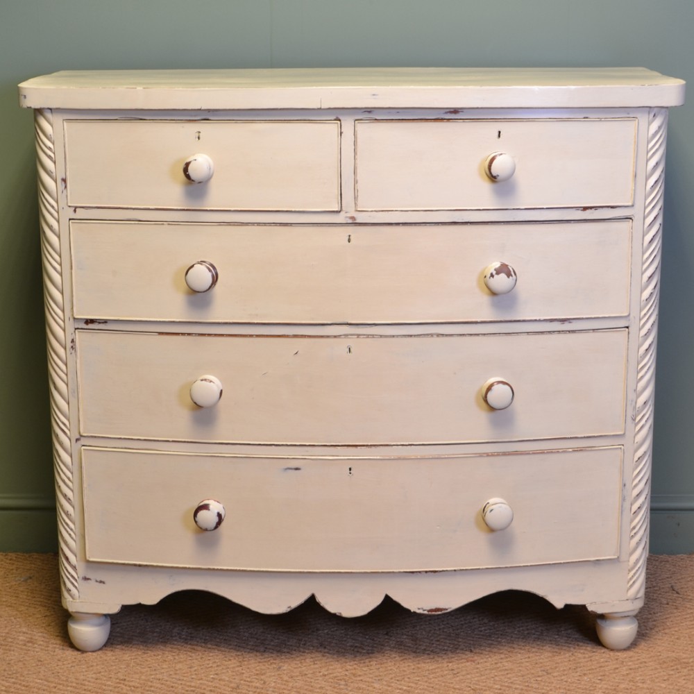 Victorian Bow Fronted Painted Antique Chest Of Drawers