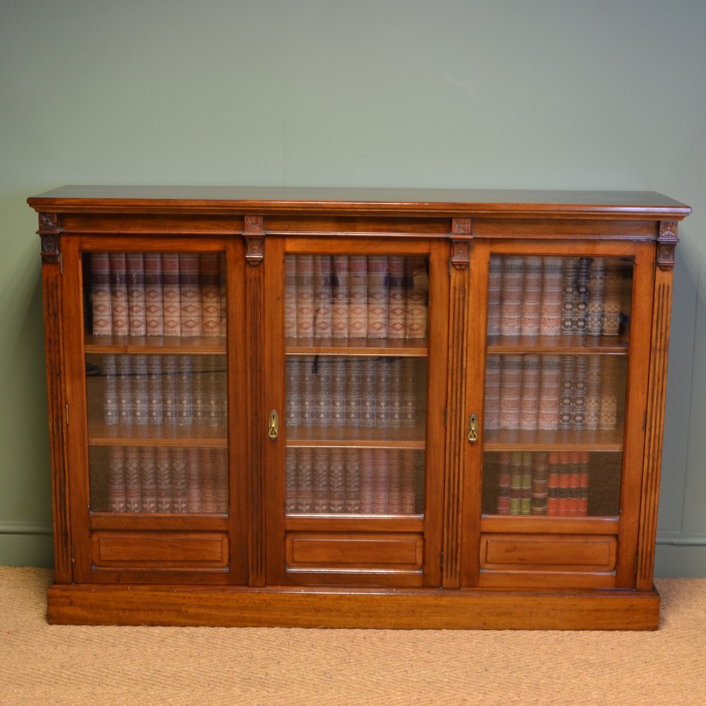 Spectacular Maple & Co Victorian Antique Walnut Three Door Bookcase