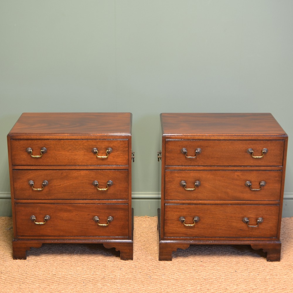 Unusual Pair Of Small Mahogany Antique Bedside Chests 