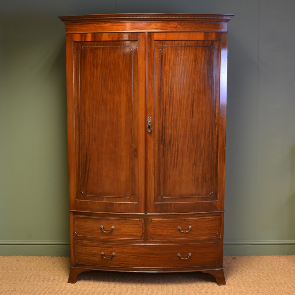 Edwardian Mahogany Antique Bow Fronted Double Wardrobe