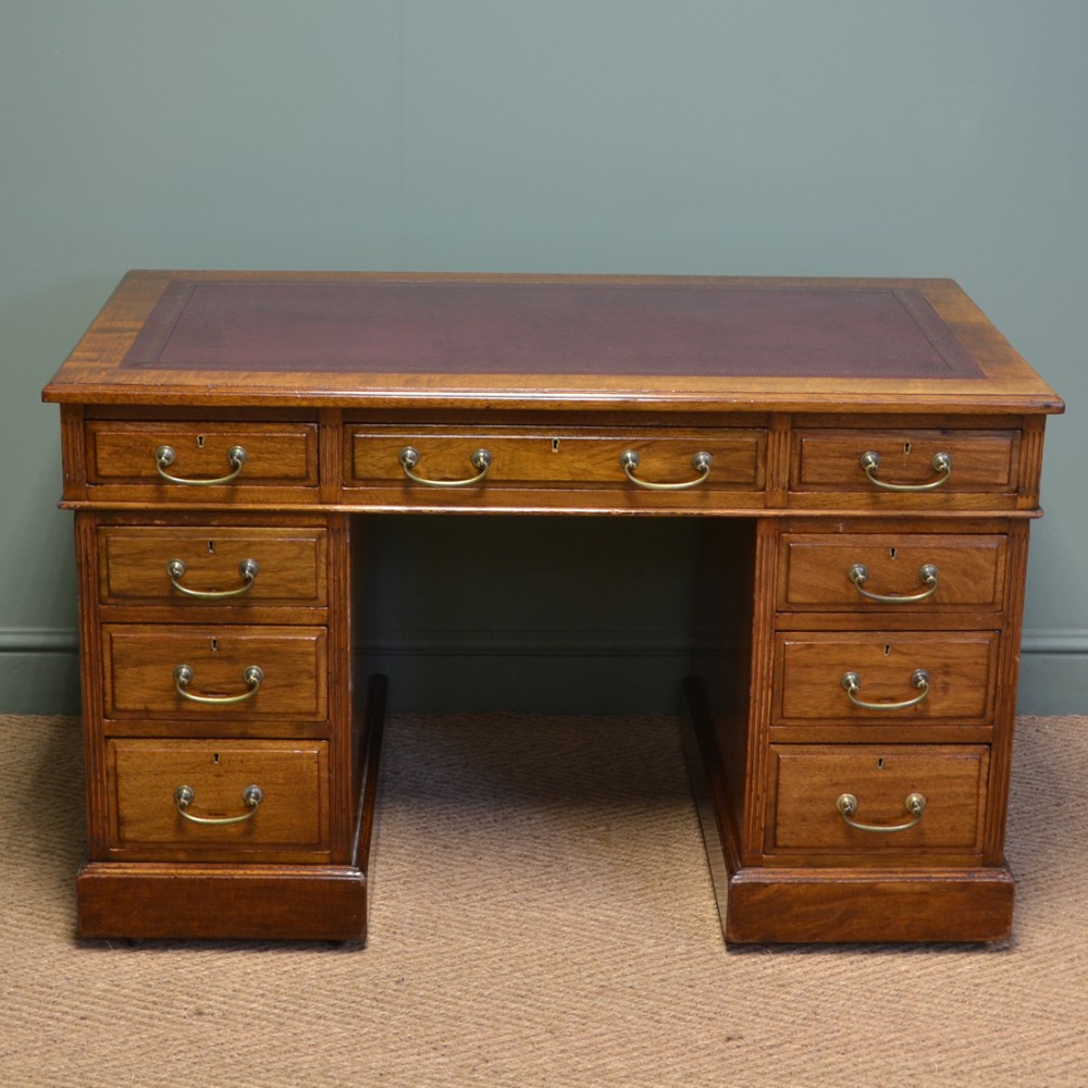 Walnut Antique Victorian Pedestal Desk by S & H Jewell of London
