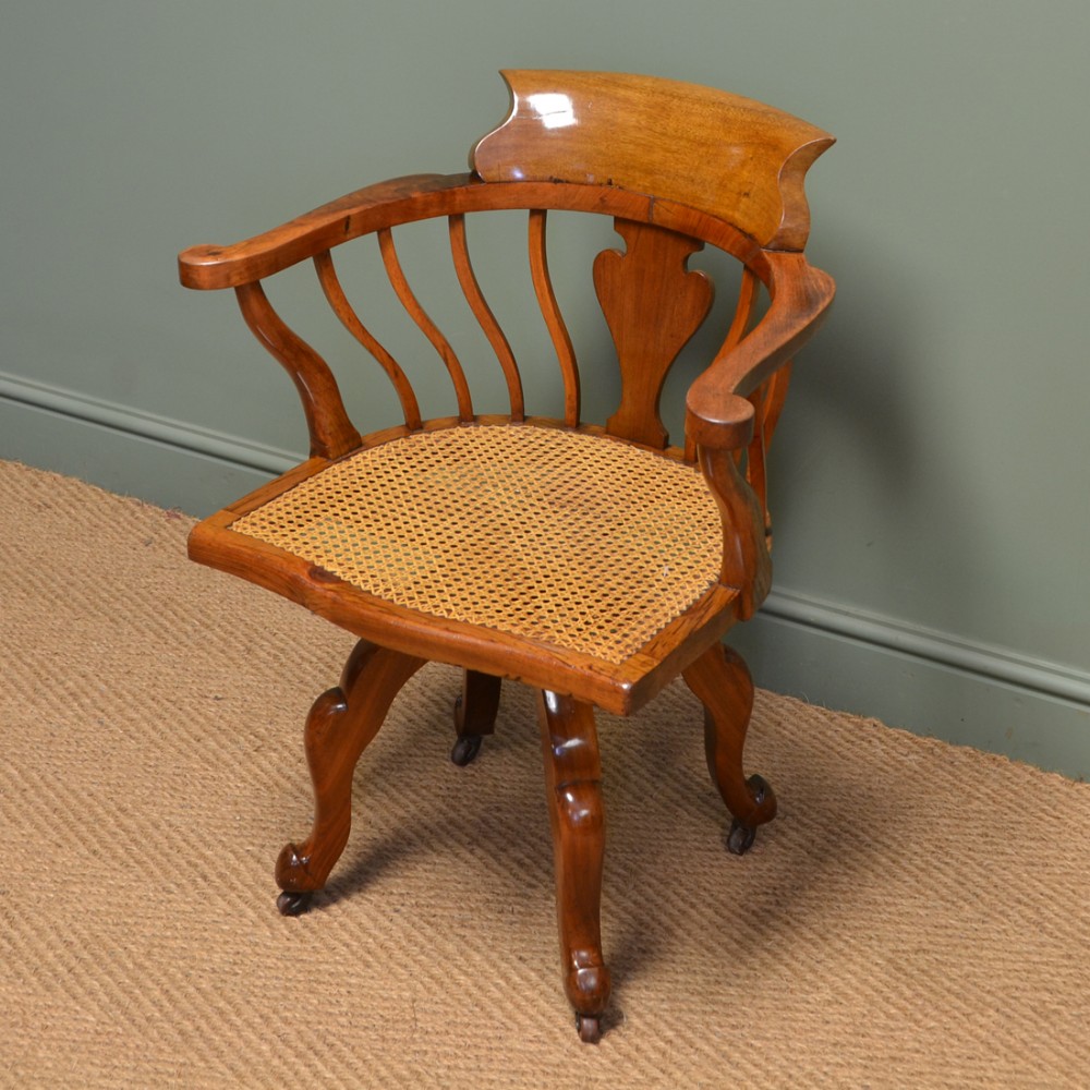 Arts & Crafts Victorian Walnut Antique Swivel Desk Chair