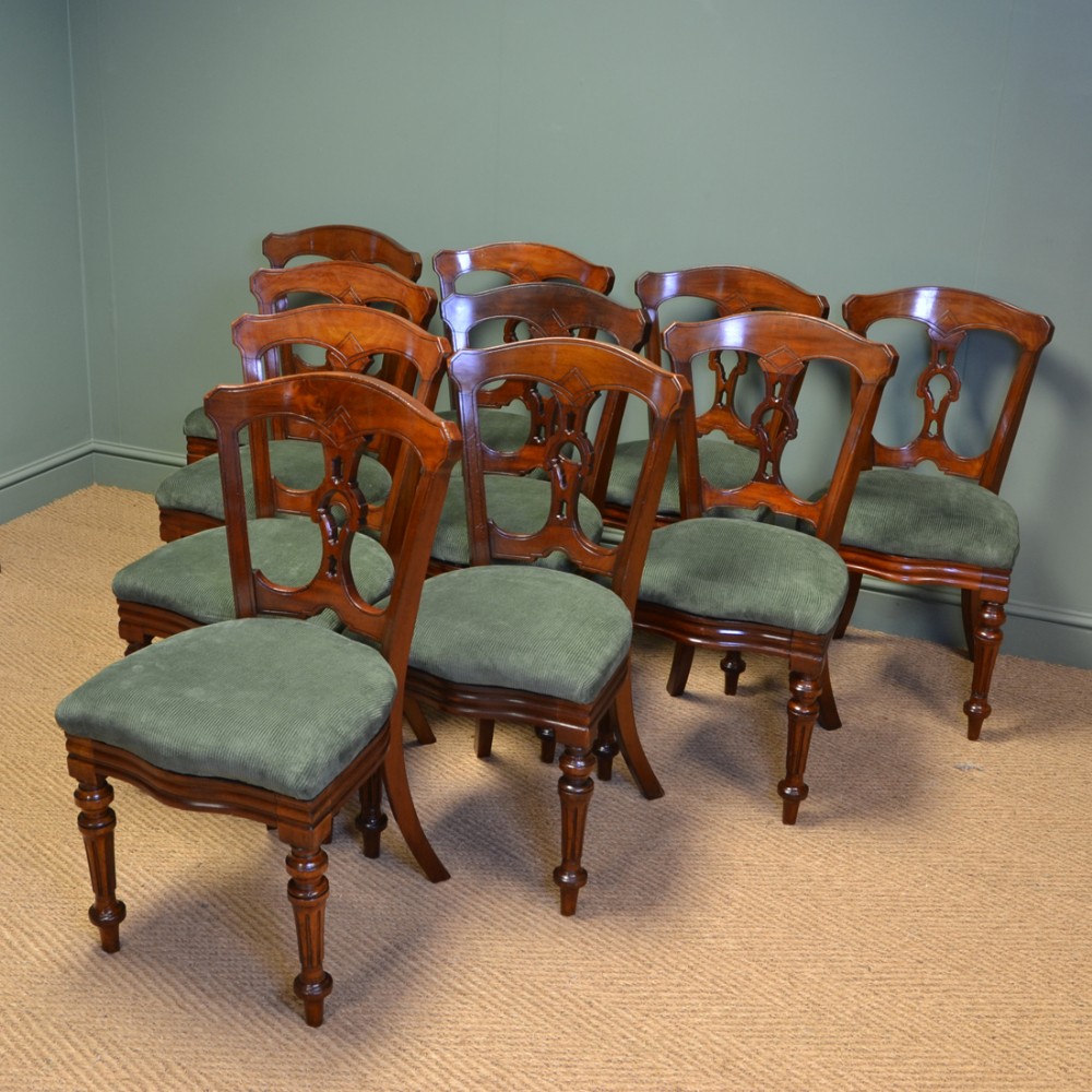 Superb Quality Set of Ten Victorian Mahogany Antique Dining Chairs by J. Reilly