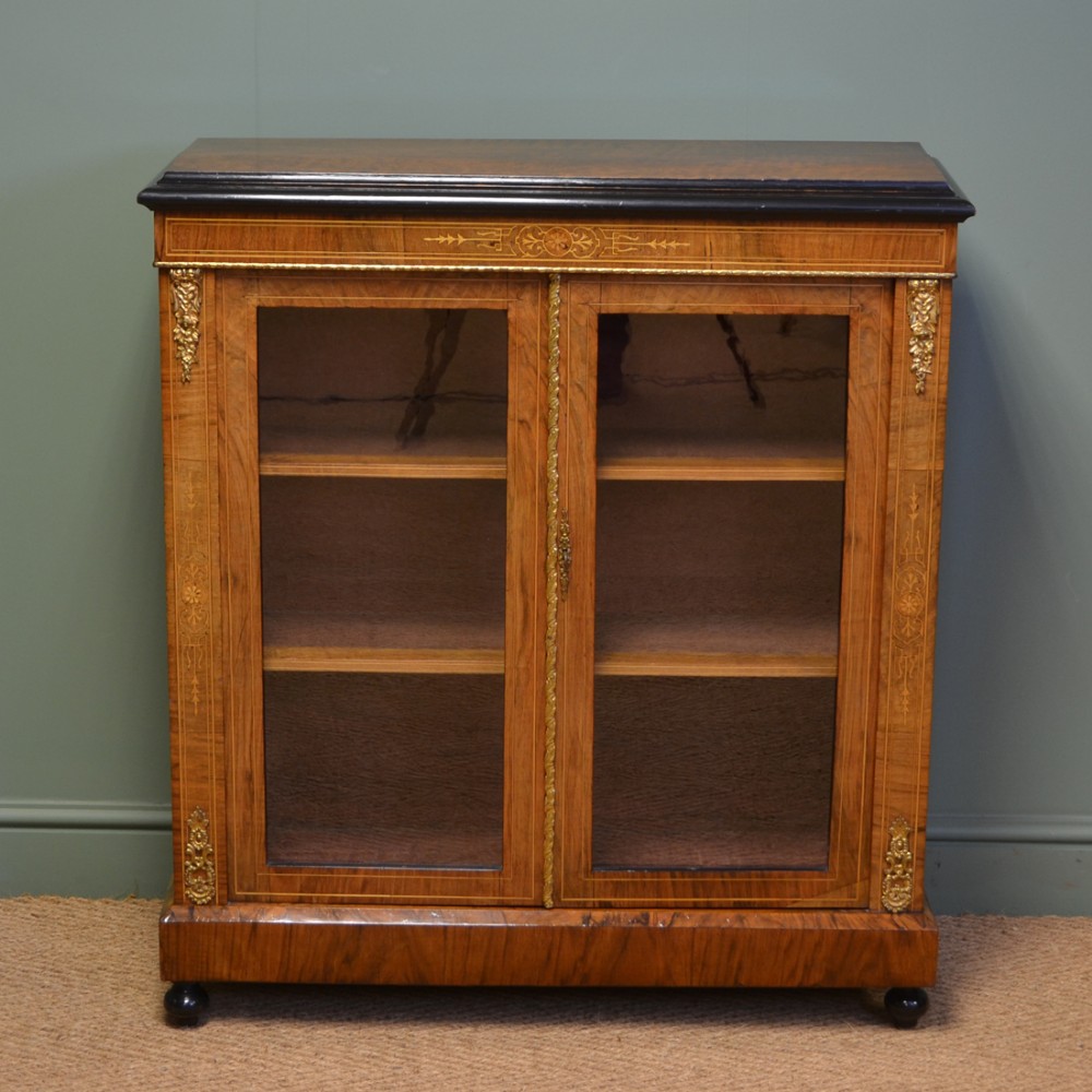 Superb Quality Victorian Figured Walnut Antique Pier Cabinet