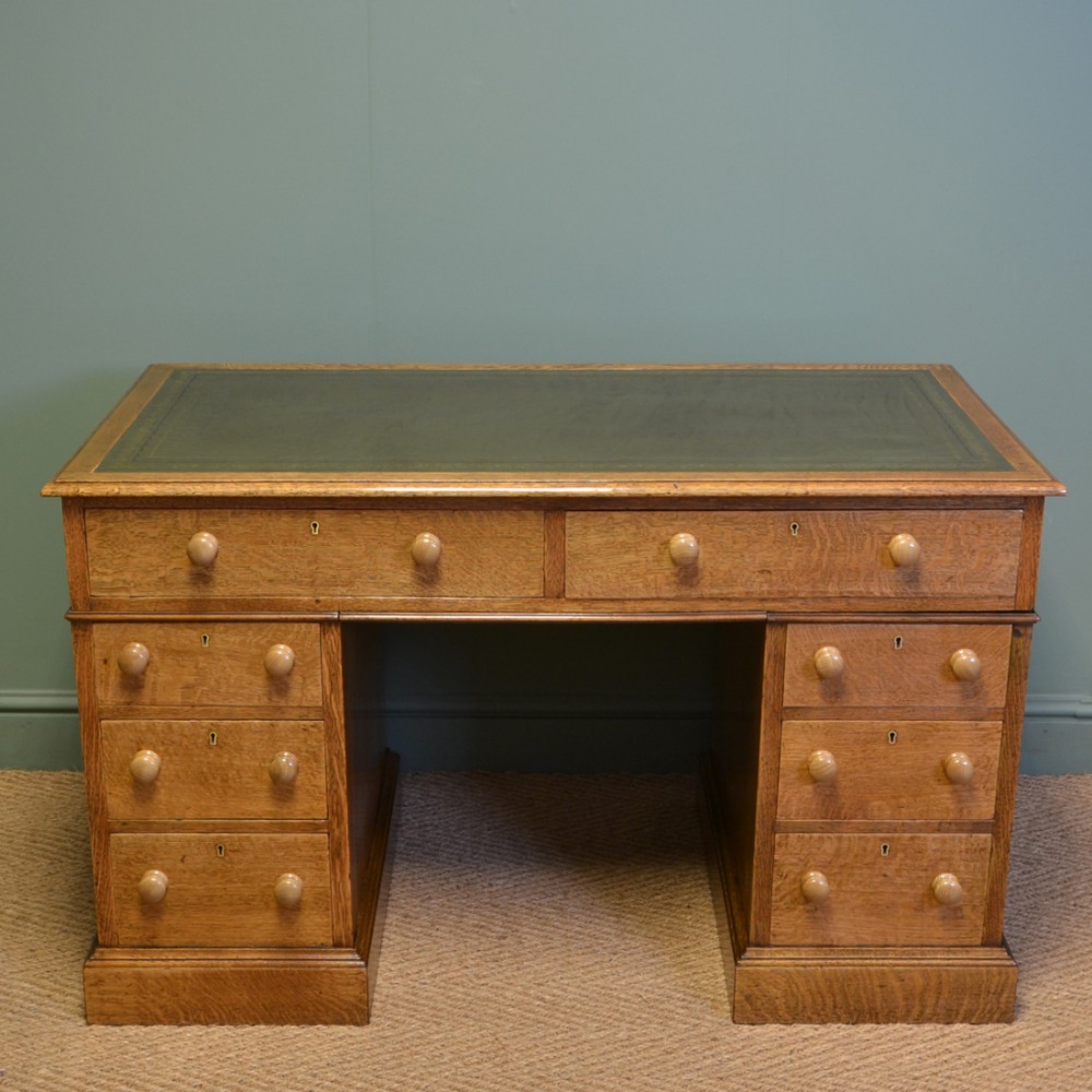 Stunning Golden Oak Edwardian Antique Pedestal Desk