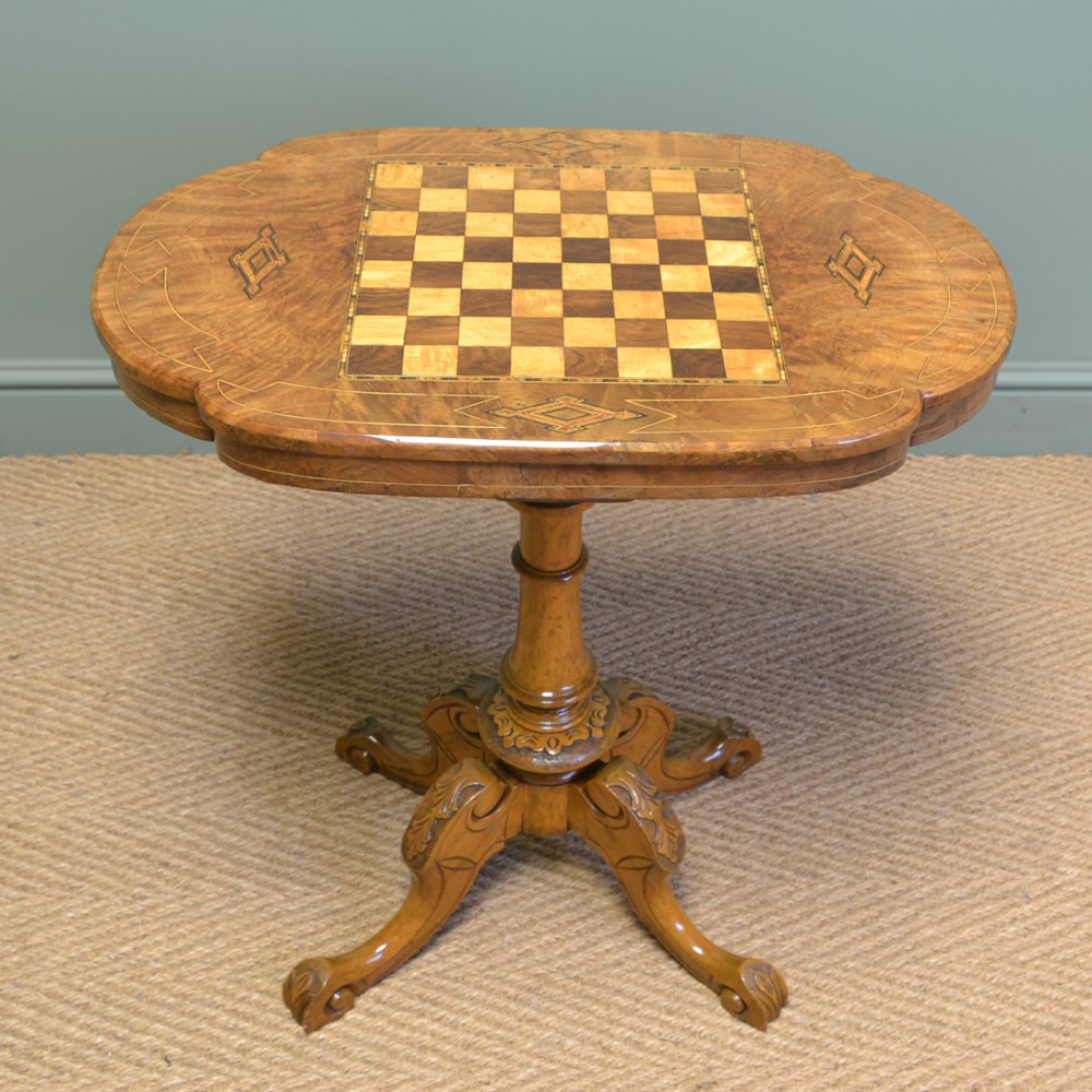 Stunning Victorian Figured Walnut Antique Games Table