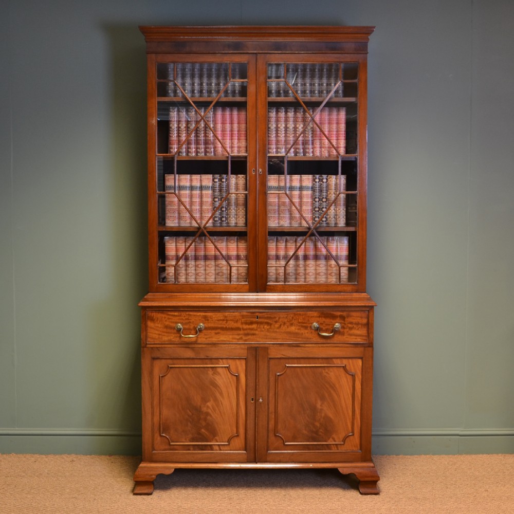 Spectacular Victorian Mahogany Antique Glazed Bookcase on Cupboard