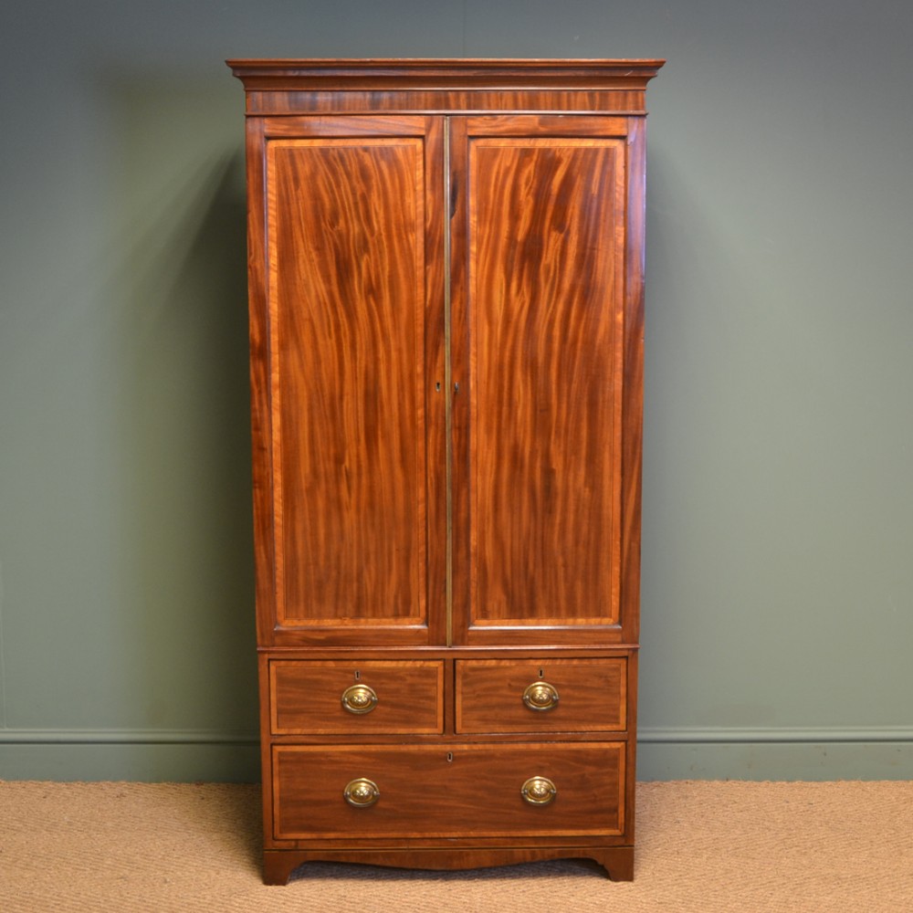 Unusual Regency Small Mahogany Antique Linen Press