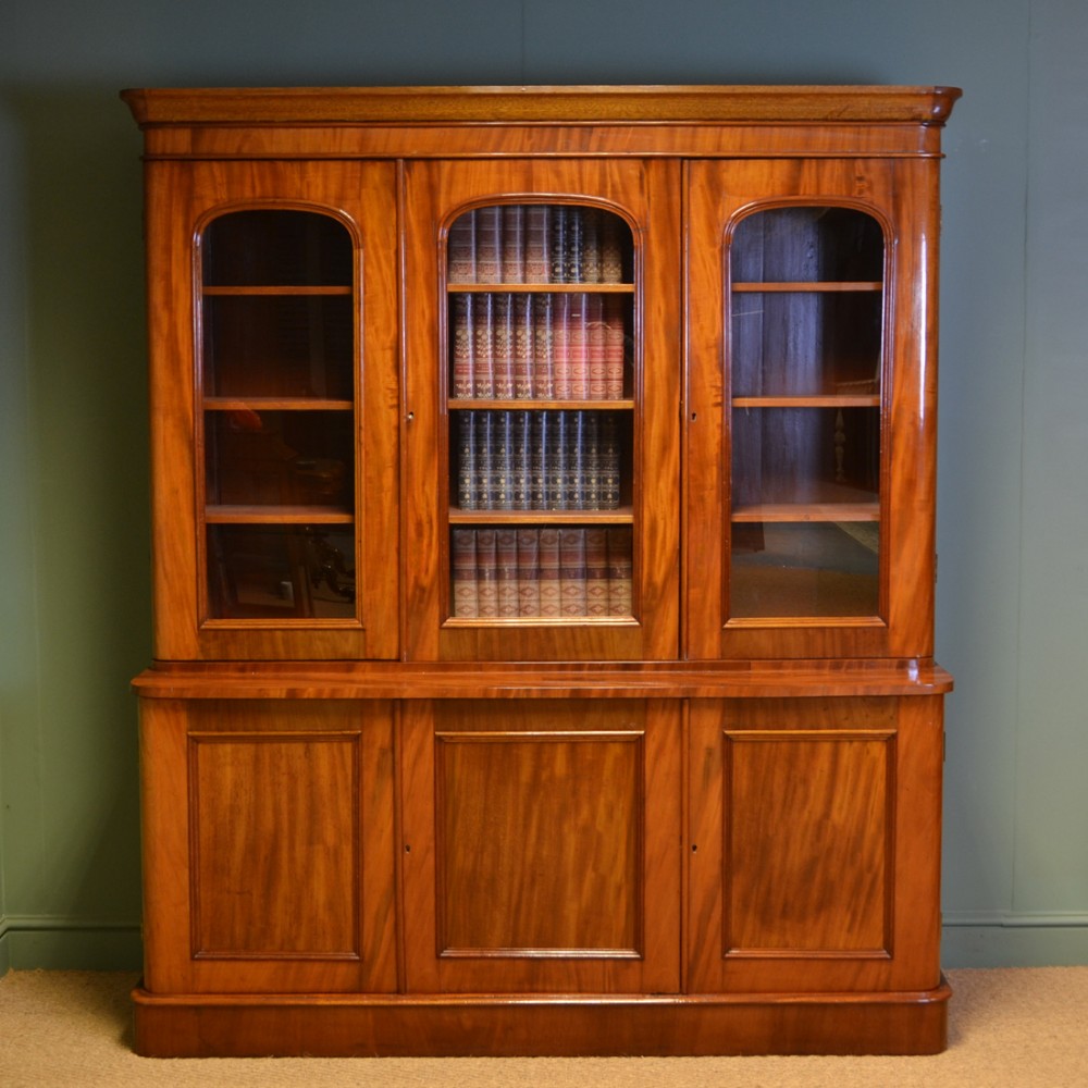 Stunning Victorian Mahogany Glazed Antique Library Bookcase on Cupboard