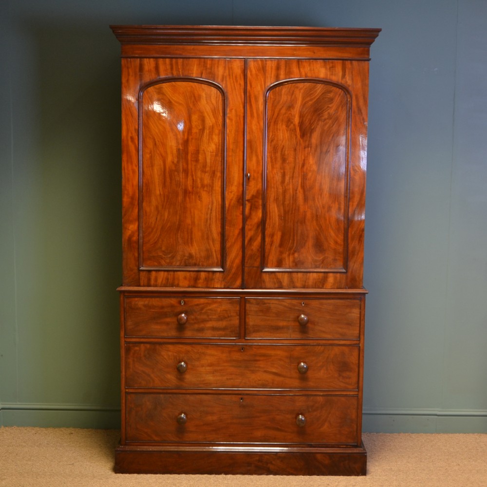 Spectacular Victorian Figured Mahogany Antique Linen Press
