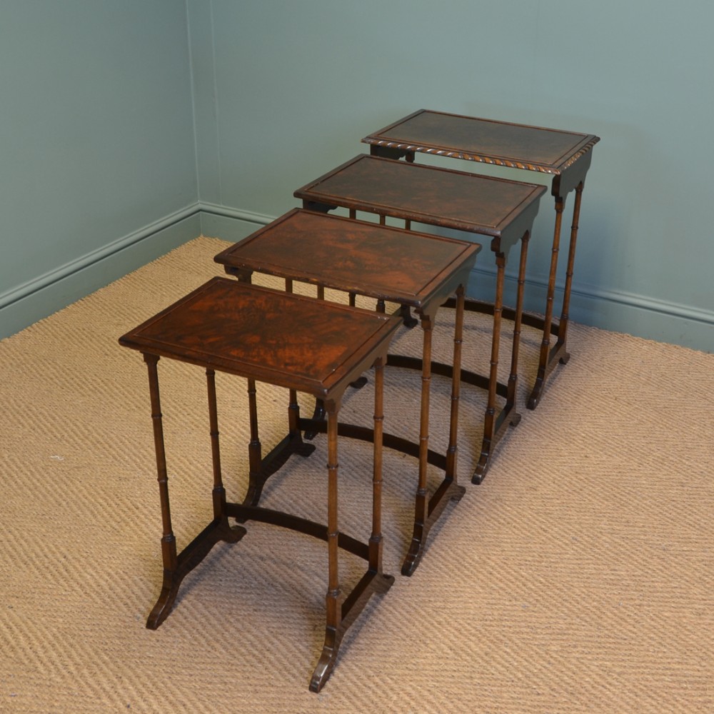 Elegant Walnut Edwardian Antique Nest of 4 Tables