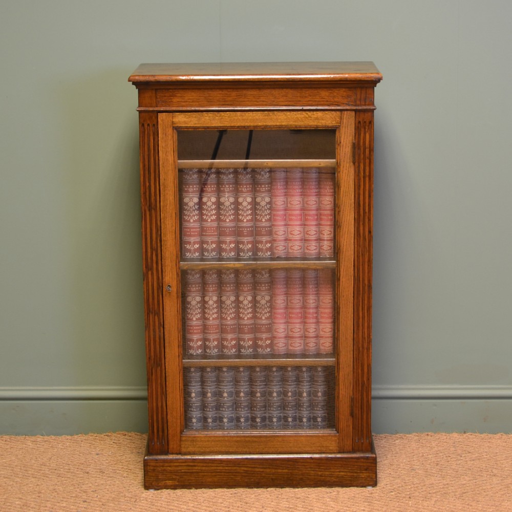 Small Edwardian Glazed Oak Antique Bookcase 