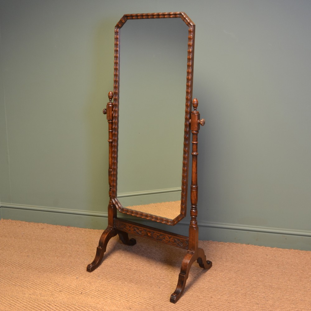 Stunning Waring & Gillows Edwardian Oak Antique Cheval Mirror