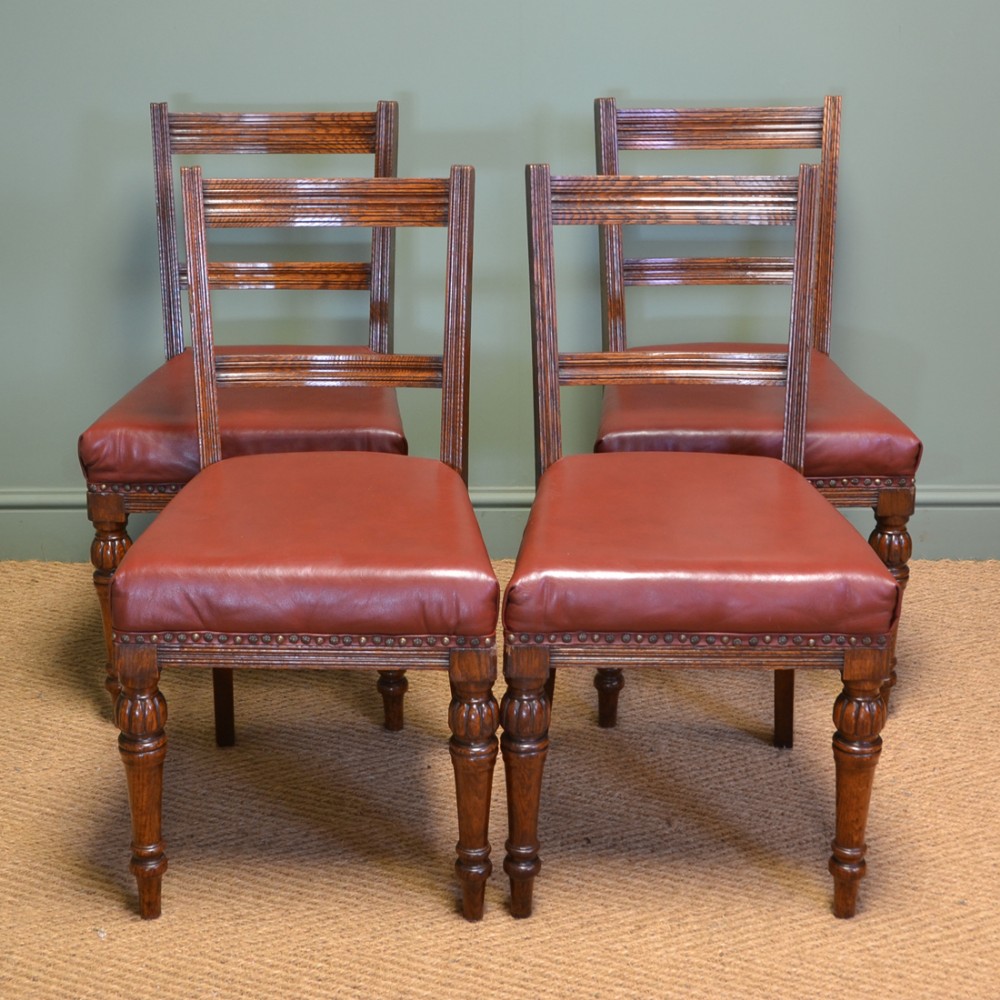 Quality Set of Four Victorian Oak Antique Dining Chairs