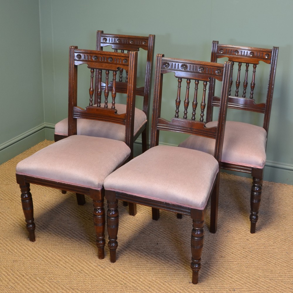 Quality Set of Four Victorian Walnut Antique Dining Chairs