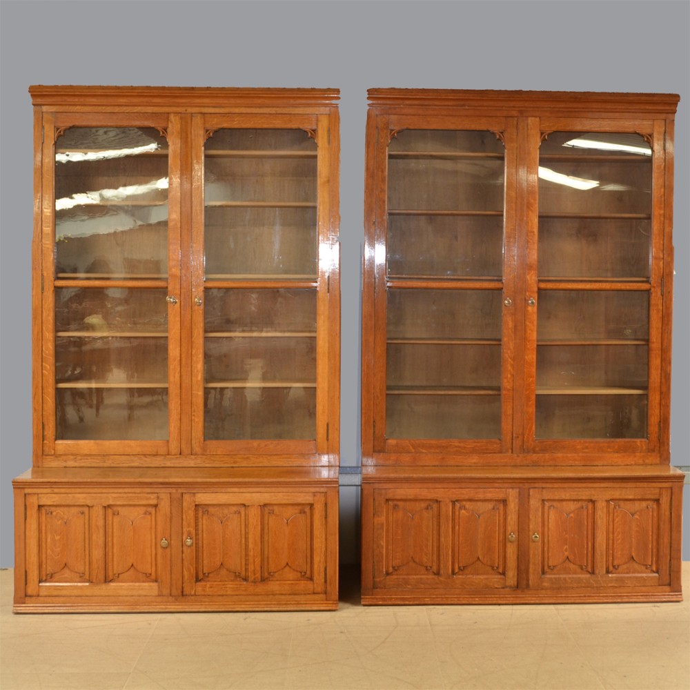 Huge Oak Victorian Pair of Antique Library Bookcases