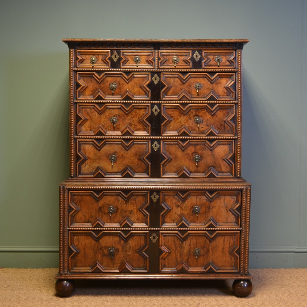 Unusual 17th Century Walnut Antique Chest On Chest