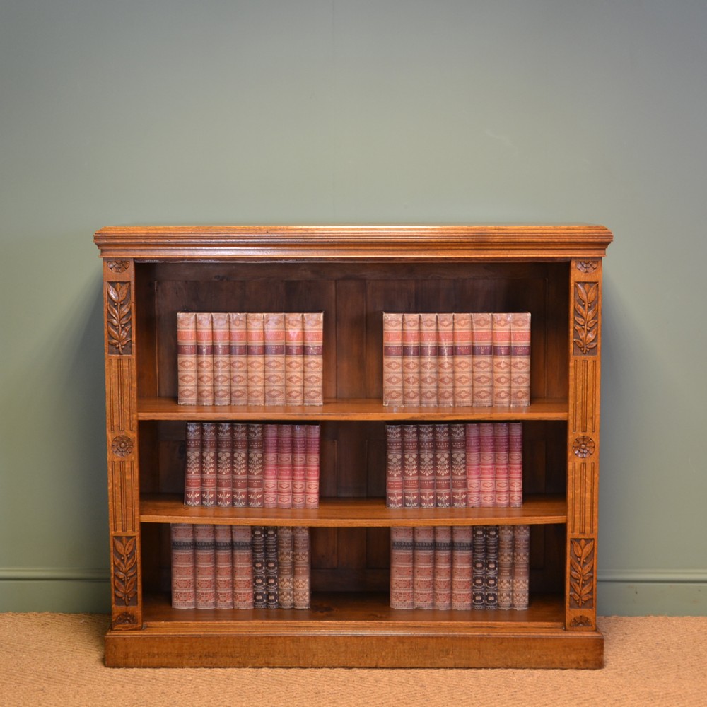 Quality Arts & Crafts Victorian Oak Large Open Bookcase