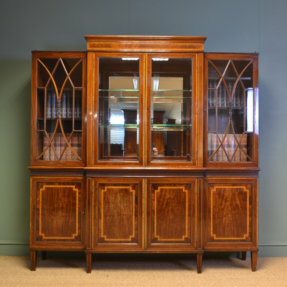 Spectacular Figured Mahogany Inlaid Edwardian Antique Display Cabinet
