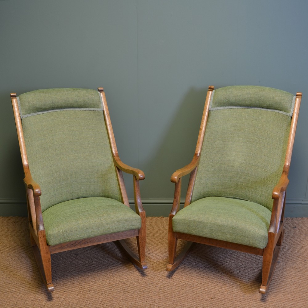 Unusual Pair of Arts And Crafts Antique Oak Rocking Chairs