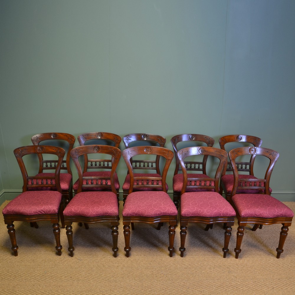 Set of Ten Victorian Mahogany Antique Dining Chairs