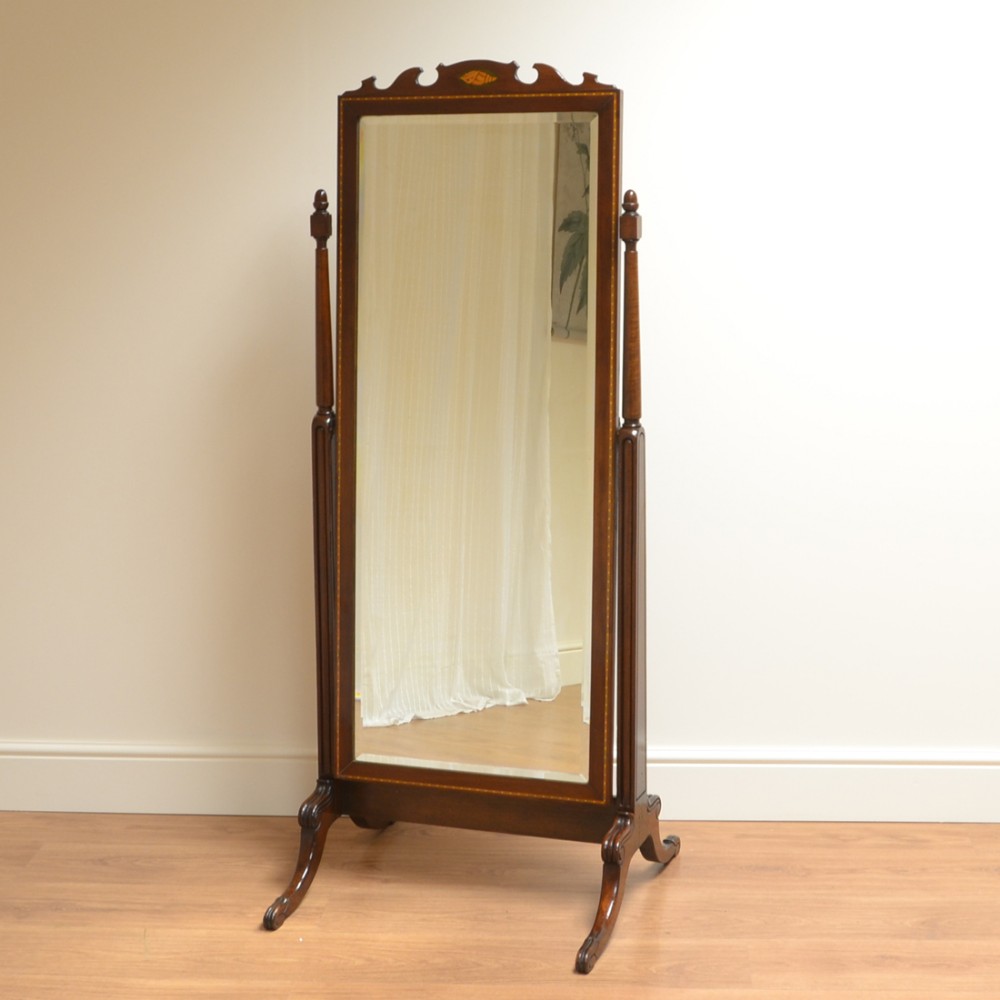 Elegant Edwardian Inlaid Antique Cheval Mirror