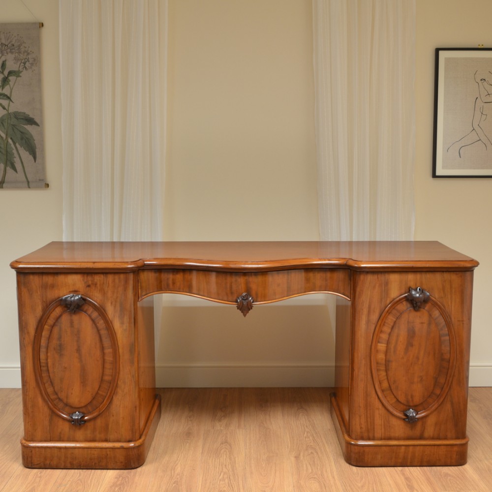 Spectacular Serpentine Fronted Antique Victorian Pedestal Sideboard