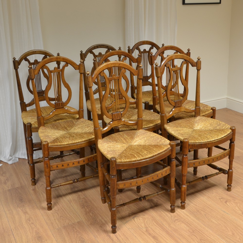Unusual Set of 8 French Antique Oak Chairs