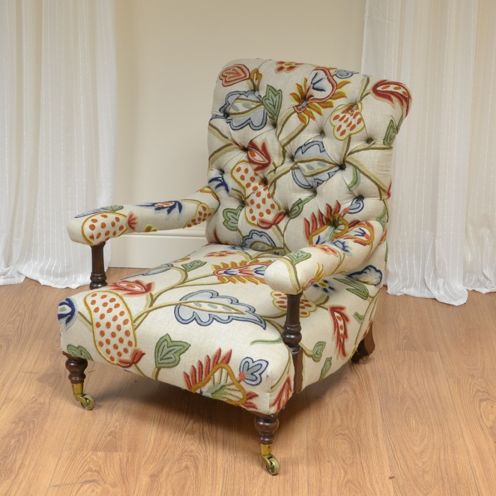 Quality Upholstered Antique Victorian Low Arm Chair