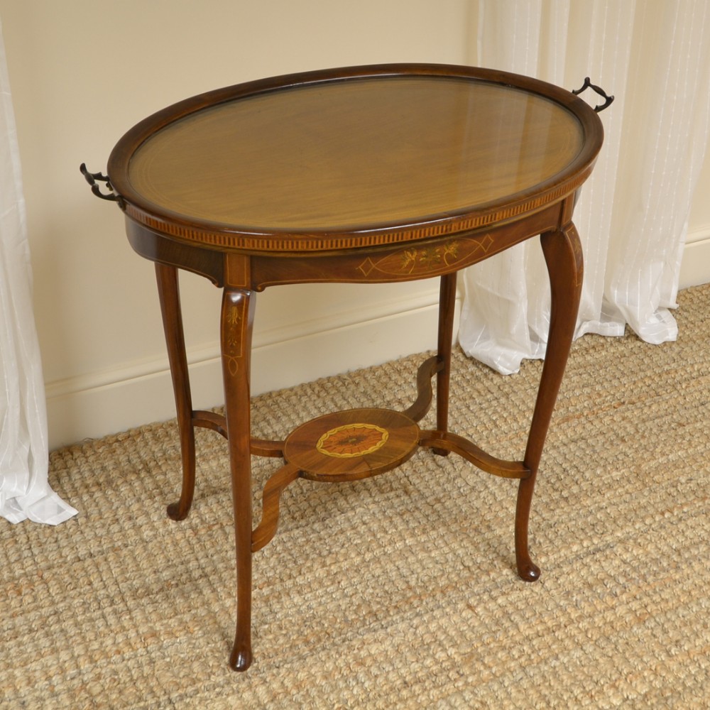 Unusual Inlaid Edwardian Mahogany Tray Topped Occasional Table