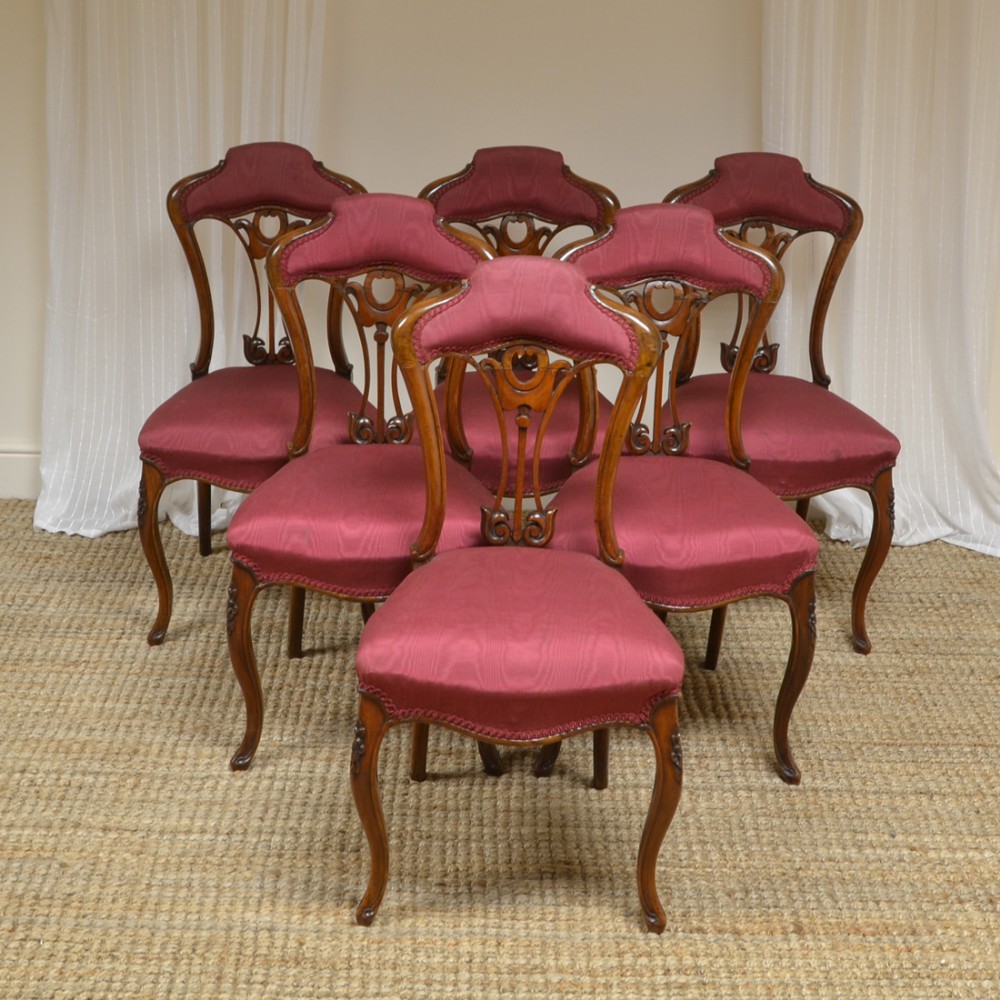 Unusual Set of Six Victorian Walnut Art Nouveau Dining Chairs