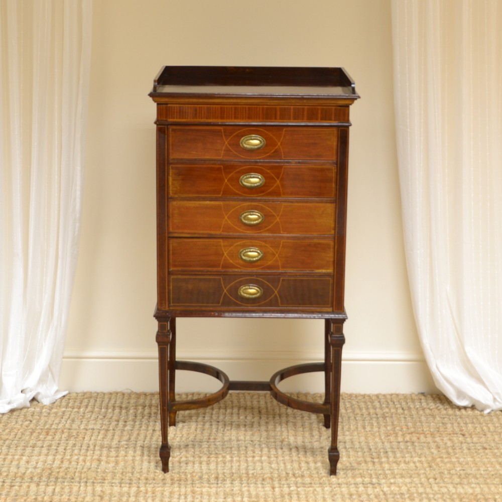 Striking Figured Mahogany Edwardian Inlaid Antique Music Cabinet