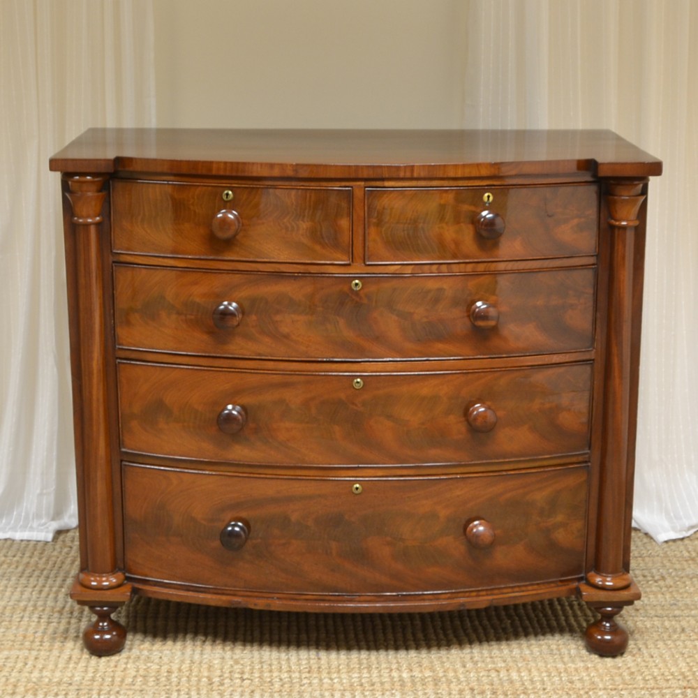 Spectacular Quality Victorian Mahogany Antique Bow Fronted Chest of Drawers