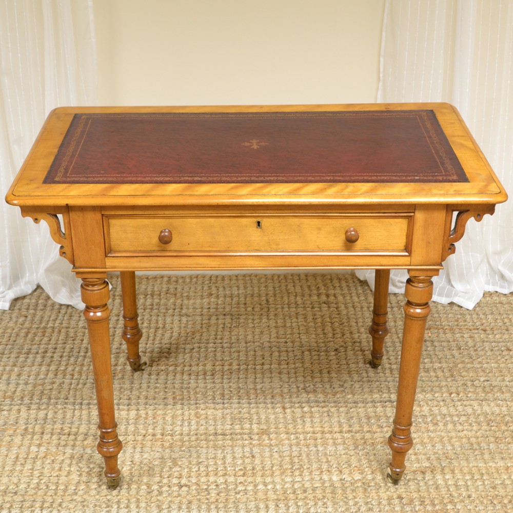 Unusual Victorian Satin Birch Antique Writing Table