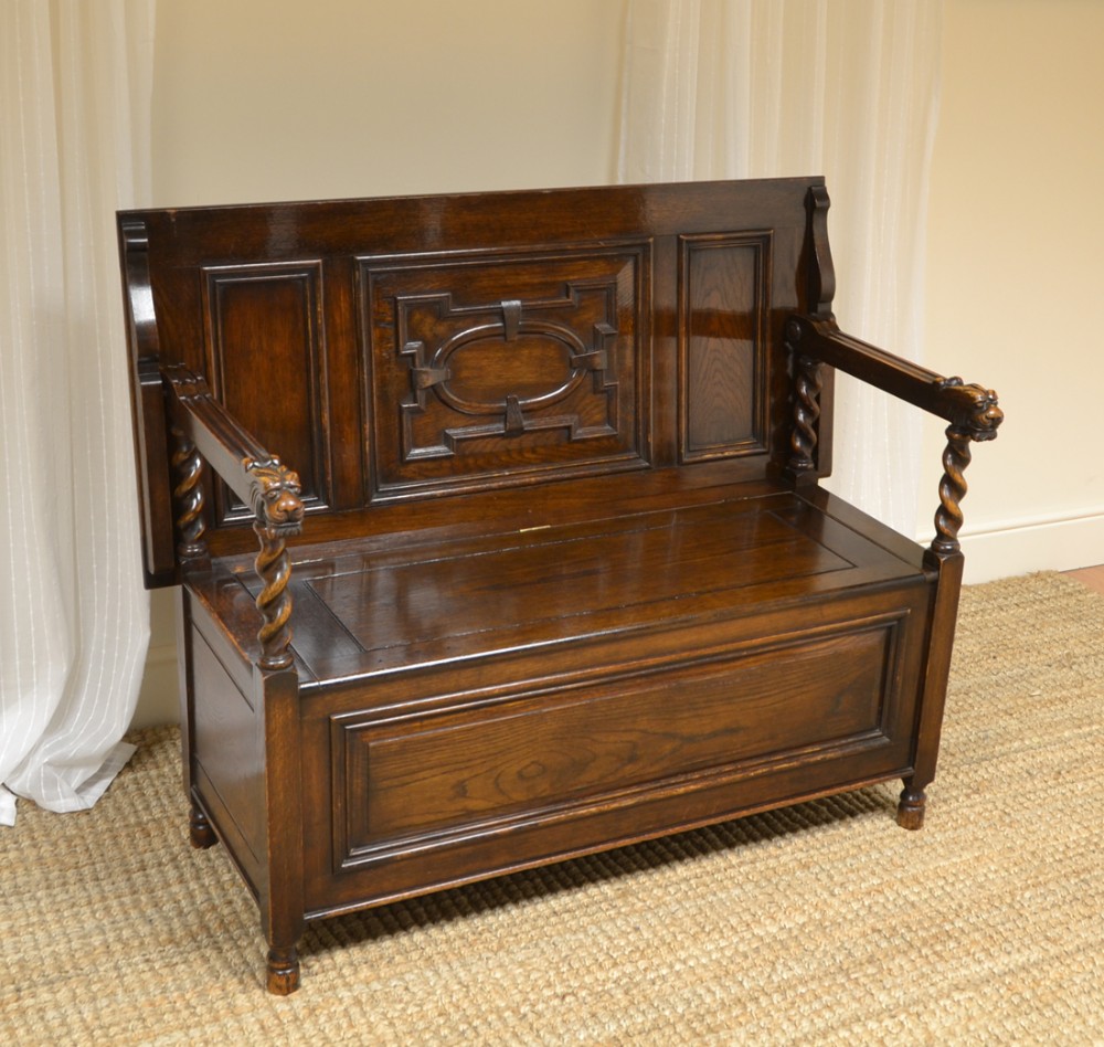 Quality Edwardian Maple & Co Carved Oak Bench
