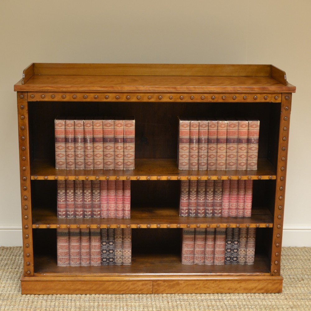 Unusual Large Satin Birch Victorian Antique Open Bookcase