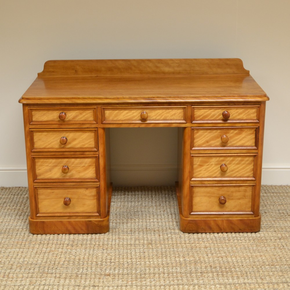 Unusual Satin Birch Victorian Antique Pedestal Desk