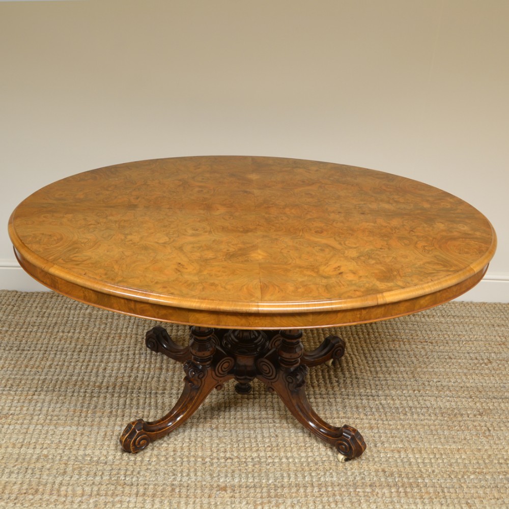 Spectacular Figured Walnut Victorian Oval Antique Dining Table