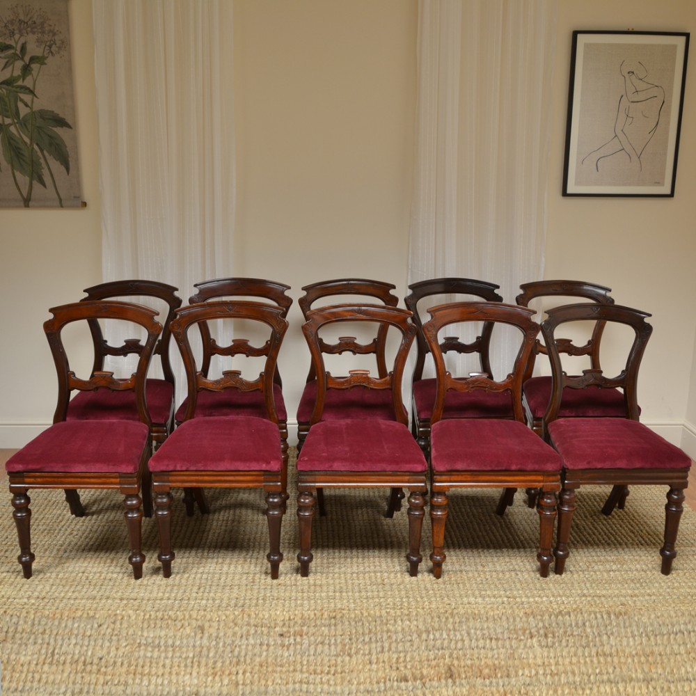 Set of 10 Victorian Antique Mahogany Dining Chairs