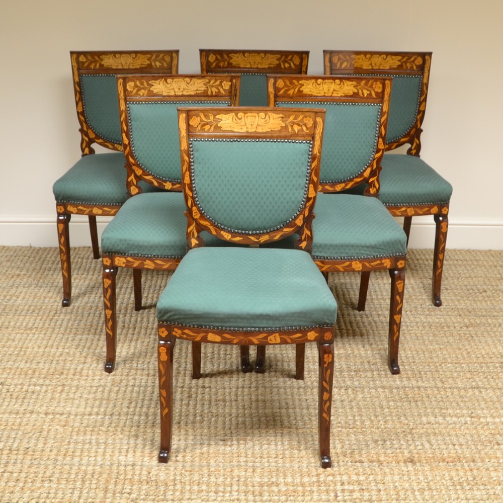 Set Of Six Mahogany Dutch Marquetry Victorian Antique ...