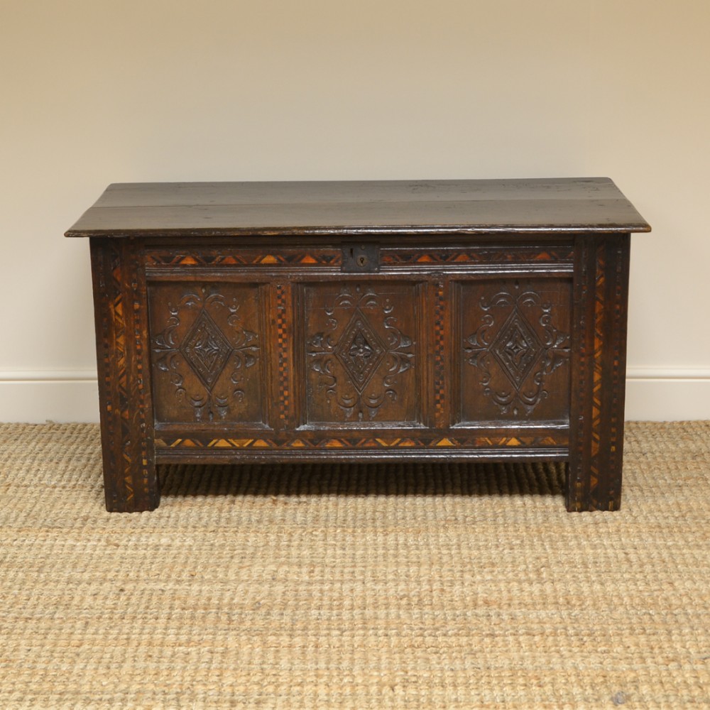 17th century Period Oak Inlaid Antique Coffer